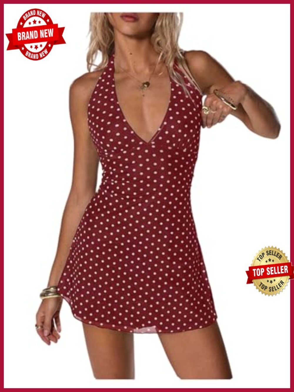 Women's Y2K Polka Dots Halter Mini Dress Sleeveless Backless A-Line Summer